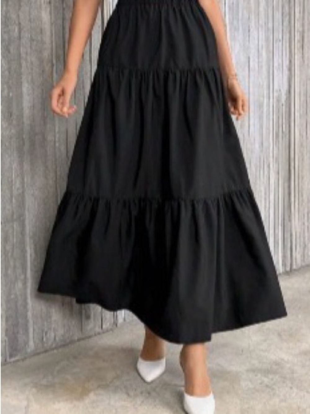 Classic Black Tiered Maxi Skirt - Women's Flowing A-Line